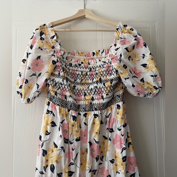 Kate Spade New York Lily Blooms Smocked Multi Floral Pastel Midi Dress - Picture 4 of 15